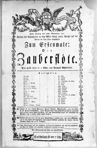 Affisch som annonserar premiären av "Trollflöjten" av Wolfgang Amadeus Mozart på Freihaustheater (nu Theatre an der Wien), 1791